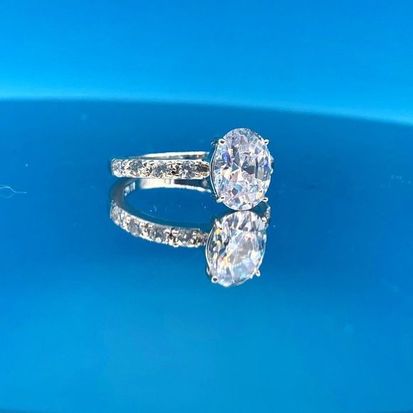 Pave Sterling Silver and Cubic Zirconia Engagement Ring - Picture 2 of 15